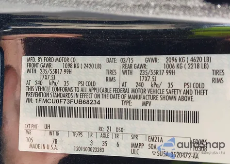 2015 Ford Escape S from USA, damaged, VIN 1FMCU0F73FUB68234
